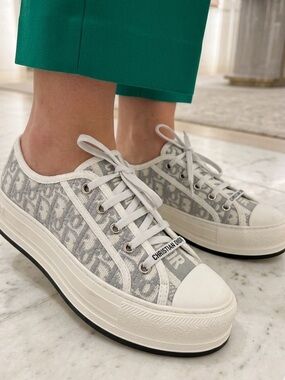 Dior White & Gray Logo Low-Top Platform Sneakers
